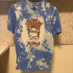 Gildan Blue and White Tie-Dye T-Shirt with Mama Graphic
